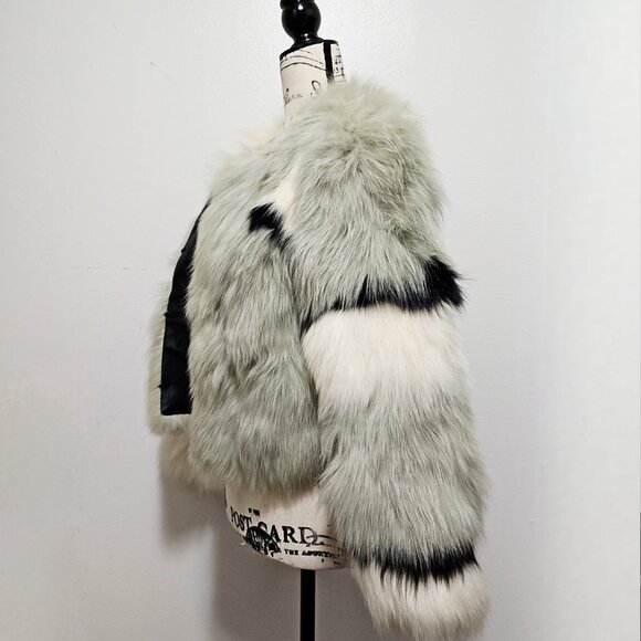 New Real Fox Fur Overcoat Jacket Blazer Eggshell Grey Pistachio Abstract No Mink - Picture 3 of 5